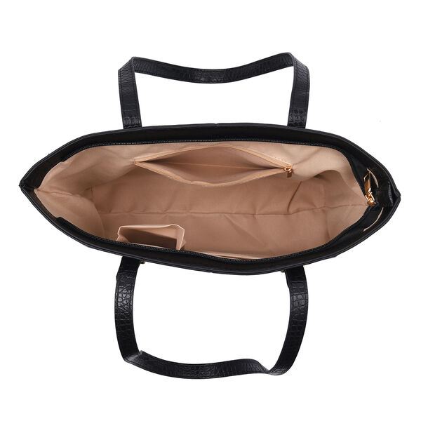 PASSAGE 4er-Set, Crossbody-Tasche, Portemonnaie, Schultertasche und Clutch mit Kroko-Pr&auml;gung, Schwarz image number 3