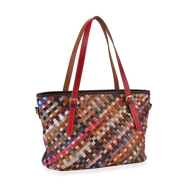 Chaos by Elsie multifunktionale Crossbody- und Schultertasche aus echtem Leder, Multicolor mit gewebtem Muster, RFID-Schutz und Mini-Taschenlampe, 35x14x27 cm image number 7