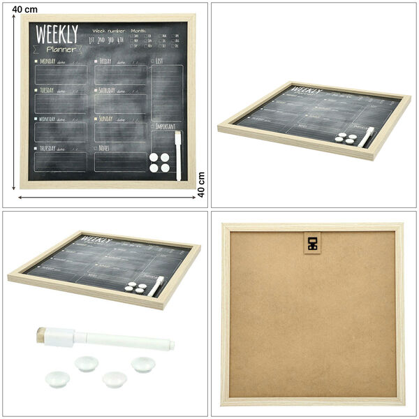 Wochenplaner-Tafel mit magnetischem Marker, inklusive 4 Magneten und &uuml;bersichtlichem Layout, schwarz image number 4