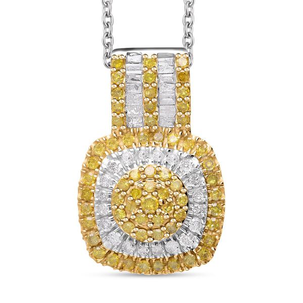 Gelber und wei&szlig;er Diamant-Anh&auml;nger mit 50cm Kette- 0,98 ct.