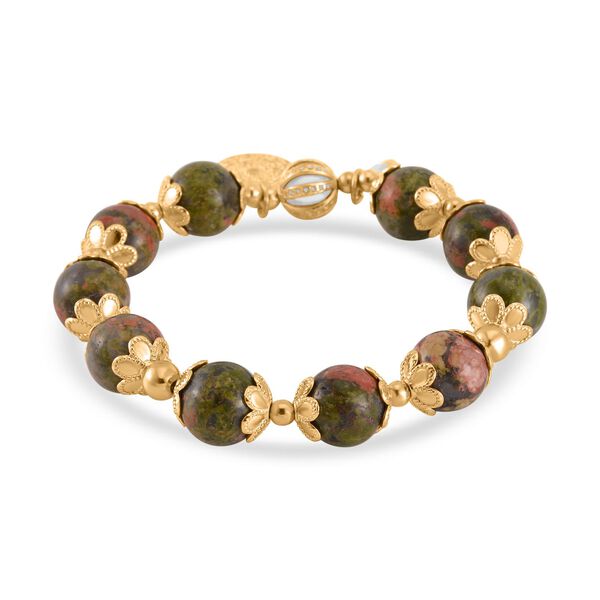 Unakite, Weißer Kristall Armband Flexibles Legierung vergoldet image number 3