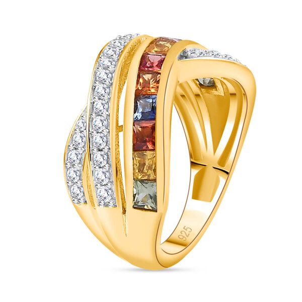 Mehrfarbiger Saphir, Weißer Zirkon Ring, 925 Silber Gelbgold Vermeil (Größe 18.00) ca. 2.12 ct image number 5