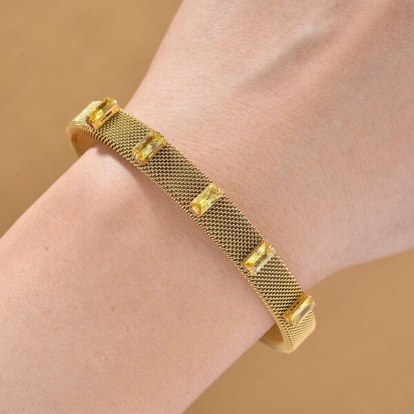 Gelber Kristall Armreif, flexibel (ca. 18-19 cm), 316L Edelstahl, goldfarben image number 1