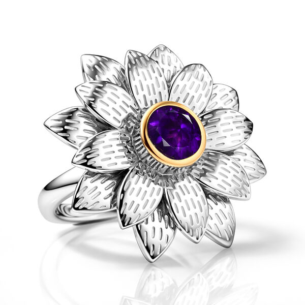 EVER TRUE Afrikanischer Amethyst Ring Nickelfreies Messing platiniert und vergoldet (Gr&ouml;&szlig;e 16.00) ca. 0,77 ct