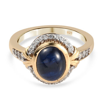 Masoala Saphir (Fissure gef&uuml;llt) und Zirkon Ring 925 Silber vergoldet (Gr&ouml;&szlig;e 21.00) ca. 3,17 ct