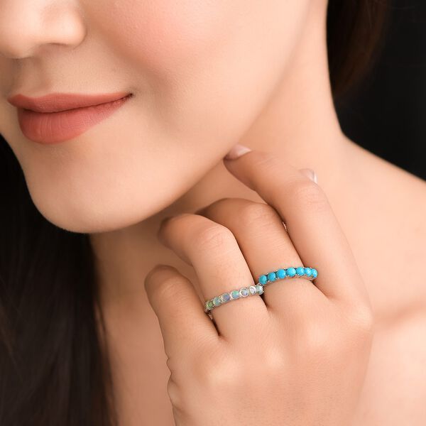 2er Set - Sleeping Beauty T&uuml;rkis und nat&uuml;rlicher, &auml;thiopischer Opal Ring, Edelstahl, ca. 1,44 ct image number 3