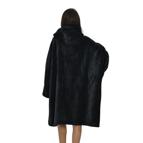 Flauschiger Flanell Hoodie mit großer Tasche, 194x98cm, schwarz image number 2