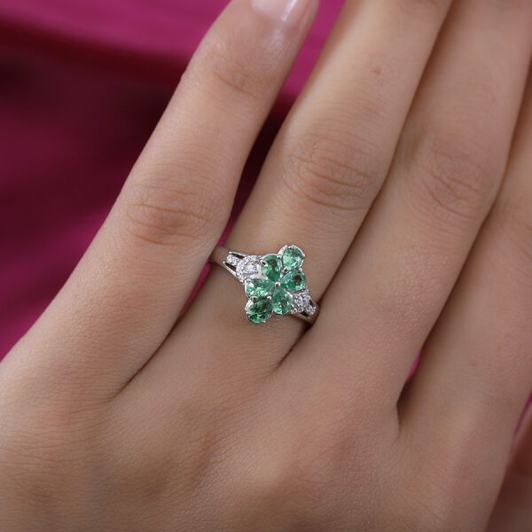 AAA Tsavorit Granat Ring 925 Silber Platin-Überzug image number 3