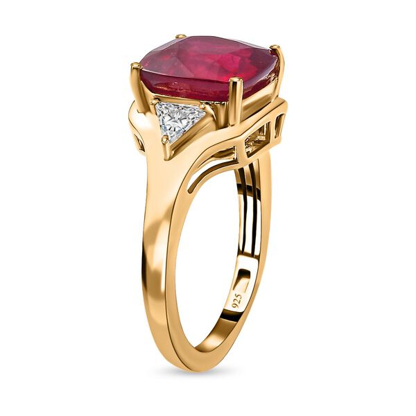 Afrikanischer Rubin (Fissure gef&uuml;llt), Moissanit Ring, 925 Silber Gelbgold Vermeil (Gr&ouml;&szlig;e 17.00) ca. 6,94 ct image number 5