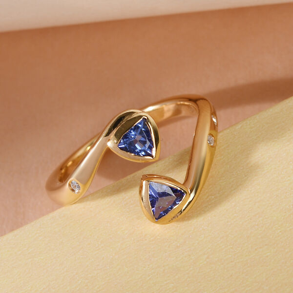 Tansanit und Zirkon Bypass Ring 925 Silber vergoldet  ca. 0,62 ct image number 2