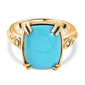 D'Joy AA Sleeping Beauty T&uuml;rkis, Wei&szlig;er Diamant Ring 925 Silber 750 Gelbgold Vermeil (Gr&ouml;&szlig;e 19.00) ca. 7.06 ct