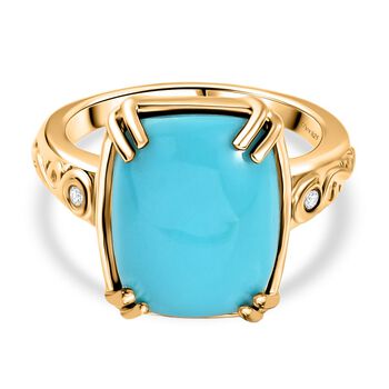 D'Joy AA Sleeping Beauty T&uuml;rkis, Wei&szlig;er Diamant Ring 925 Silber 750 Gelbgold Vermeil (Gr&ouml;&szlig;e 19.00) ca. 7.06 ct