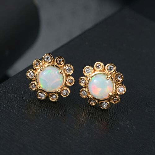 Floral Glow - D joy Natürlicher, äthiopischer Welo Opal, Weißer Zirkon Ohrringe 925 Silber vergoldet ca. 1,67 ct. image number 1