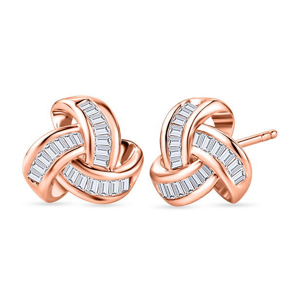 D'Joy wei&szlig;e Diamant Liebesknoten Ohrstecker, 925 Silber 750 Ros&eacute;gold Vermeil - 0,25 ct.