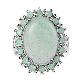Grüner Aventurin und neongrüner Kristall Ring, ca. 5,00 ct.