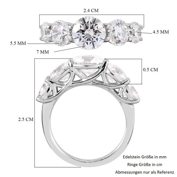 LUSTRO STELLA Hergestellt mit ZIRKONIA 5 Stein Ring 925 Silber Platin-&Uuml;berzug (Gr&ouml;&szlig;e 16.00) ca. 5,76 ct image number 6