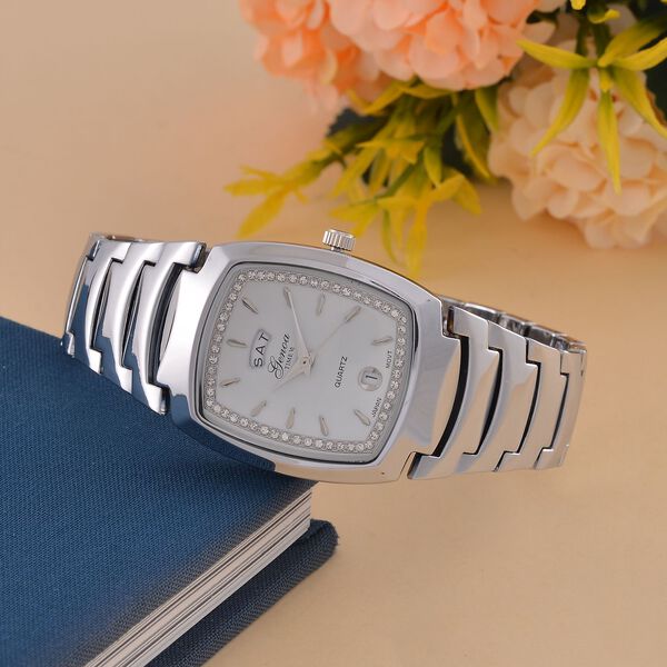 GENOA  - Eleganz-Uhr mit Mond- und Wochenanzeige, Japanisches Uhrwerk und Weißem Kristallzifferblatt, Reiner Edelstahl, 20 cm image number 2