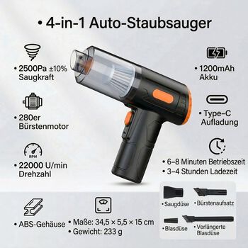 LIVMORE Akku Handstaubsauger, 4 in 1 Funktion, 280 Watt, Schwarz