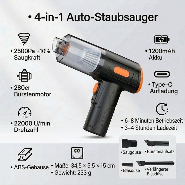 LIVMORE Akku Handstaubsauger, 4 in 1 Funktion, 280 Watt, Schwarz image number 3