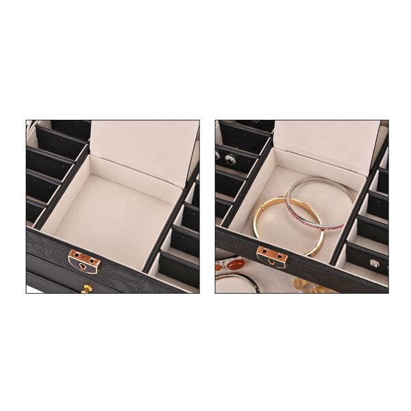 3-lagige PU Schmuckk&auml;stchen mit gepr&auml;gtem Blumenmuster, 22x17x13 cm, Schwarz image number 9