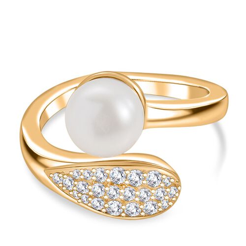Süßwasser Perle (8-8.4 mm), Weißer Zirkon Ring Messing (Größe 17.00) image number 0