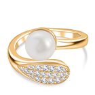 Süßwasser Perle (8-8.4 mm), Weißer Zirkon Ring Messing (Größe 17.00)