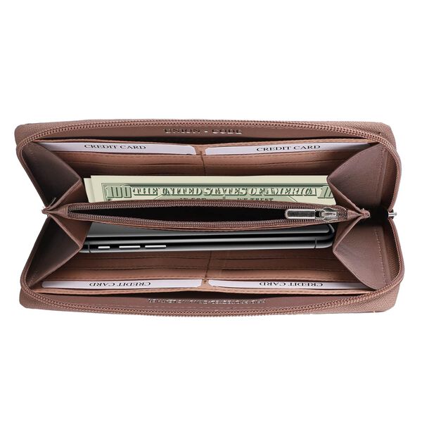 CLOSE OUT - UNION CODE: Echtleder Brieftasche, Blumenmuster, dunkel Cognac image number 4