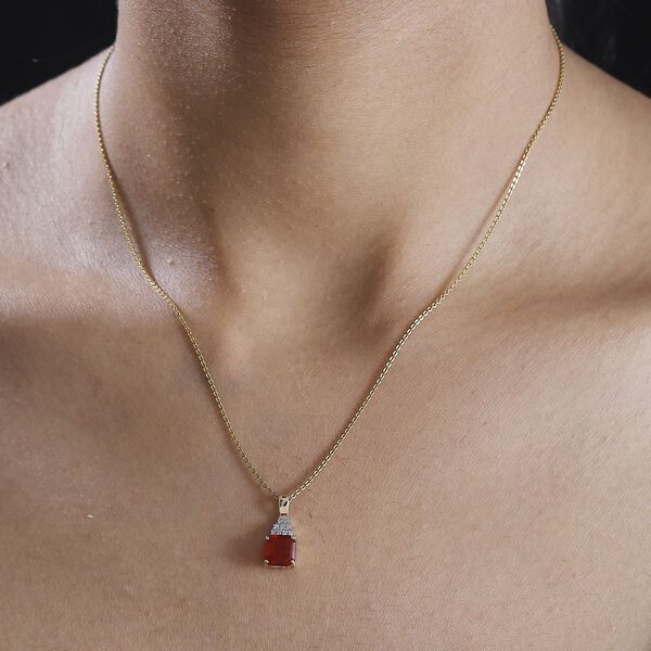 AAA Mexikanischer purpurroter Feueropal und Diamant Anhänger in 585 Gold - 1,40 ct. image number 2