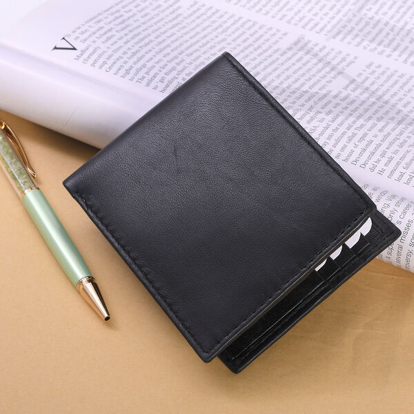 Klassische Bifold Herren-Geldbörse, 100% echtes Leder, RFID geschützt, schwarz image number 2