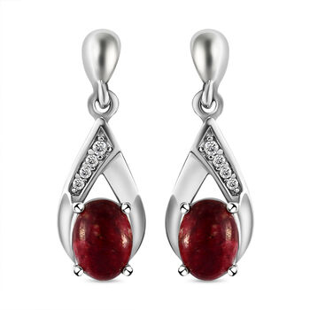 Norwegische Thulit und wei&szlig;e Zirkon-Ohrringe, 925 Silber platiniert ca. 2.08 ct