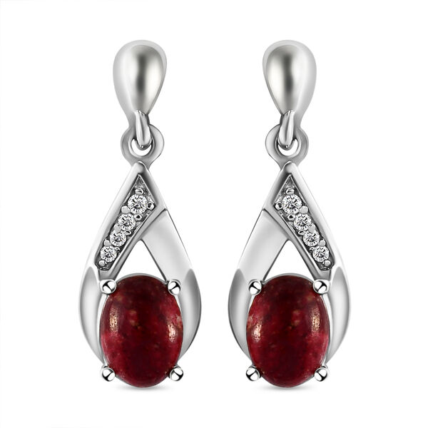 Norwegische Thulit und wei&szlig;e Zirkon-Ohrringe, 925 Silber platiniert ca. 2.08 ct