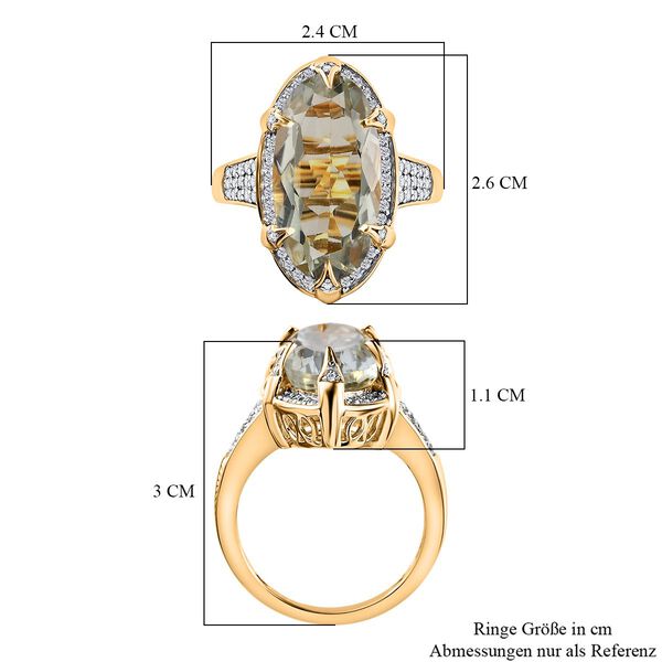 Prasiolith, Wei&szlig;er Zirkon Ring, 925 Silber vergoldet, (Gr&ouml;&szlig;e 17.00), ca. 9.93 ct image number 7