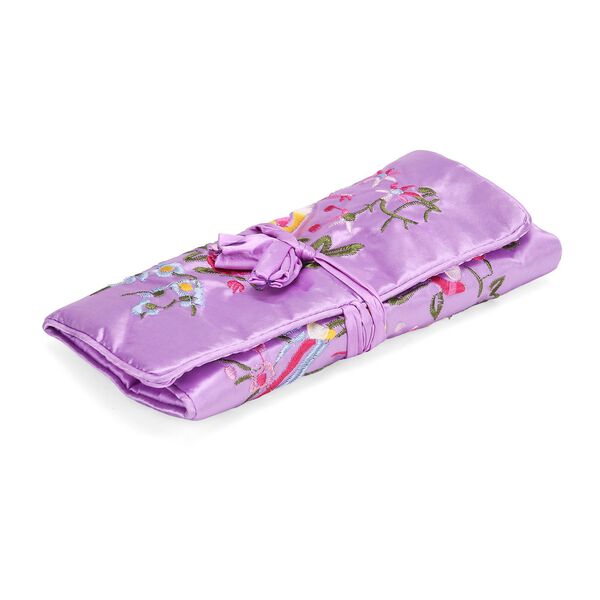 Schmuckorganizer aus Satin mit Stickerei und 5 Premium-Poliertüchern, 20x9cm, Lavendel image number 5