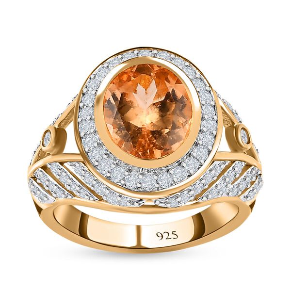 Ceylon kaiserlicher Granat, wei&szlig;er Zirkon Ring, 925 Silber Gelbgold Vermeil, (Gr&ouml;&szlig;e 16.00) ca. 3.89 ct image number 4