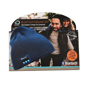 Beanie M&uuml;tze mit Bluetooth Kopfh&ouml;rer, blau