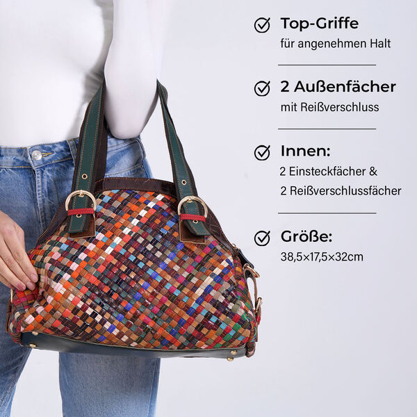 Chaos by Elsie Echtleder Crossbody Tasche mit RFID und Mini-Blitzlampe, Multicolor Gewebtes Muster, 38,5x17,5x32cm image number 4