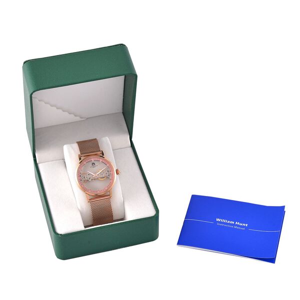 WILLIAM HUNT Wasserdichte Uhr mit Automatikwerk und Netzarmband in Goldton, 24cm image number 8