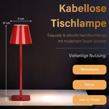 Kabellose Tischlampe mit Touch-Steuerung, Rot, 11x37cm