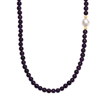 Afrikanischer Amethyst, Wei&szlig;e Barockperle Halskette ca. 45 cm, Nickelfreies Messing gelb vergoldet