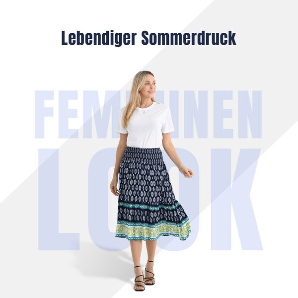 Maxirock mit Ethno- und Bordürenmuster, elastischer Bund, Länge 75 cm, Dunkelblau image number 2