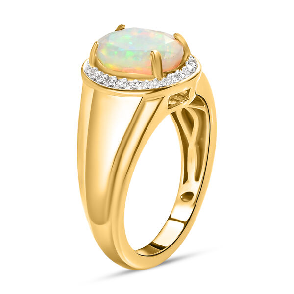 Natürlicher, äthiopischer Welo Opal und weißer Zirkon-Ring, 925 Silber vergoldet (Größe 20.00) ca. 1.24 ct image number 5