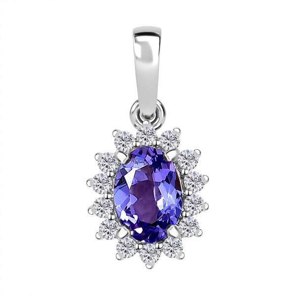 AA Tansanit und Moissanit Anh&auml;nger in 375 Wei&szlig;gold - 0,95 ct.