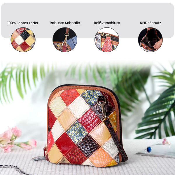 Chaos by Elsie- Echtleder Umhängetasche mit RFID-Schutz und Kroko-Prägung, Rautenmuster, 19x11x20cm image number 4