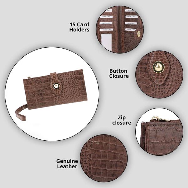 Echtleder Brieftasche mit Kroko-Prägung und RFID-Schutz, braun image number 2