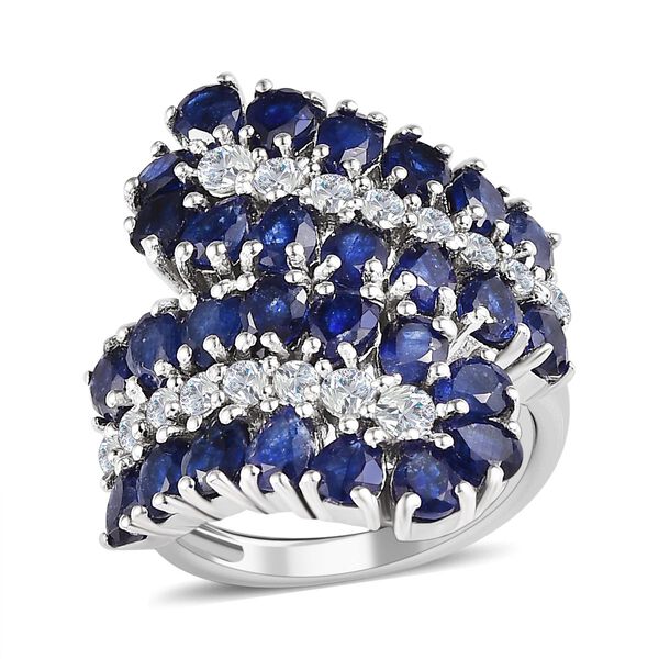 Masoala Saphir (Fissure gef&uuml;llt), wei&szlig;er Zirkon Ring, 925 Silber platiniert, (Gr&ouml;&szlig;e 17.00) ca. 6.75 ct image number 4