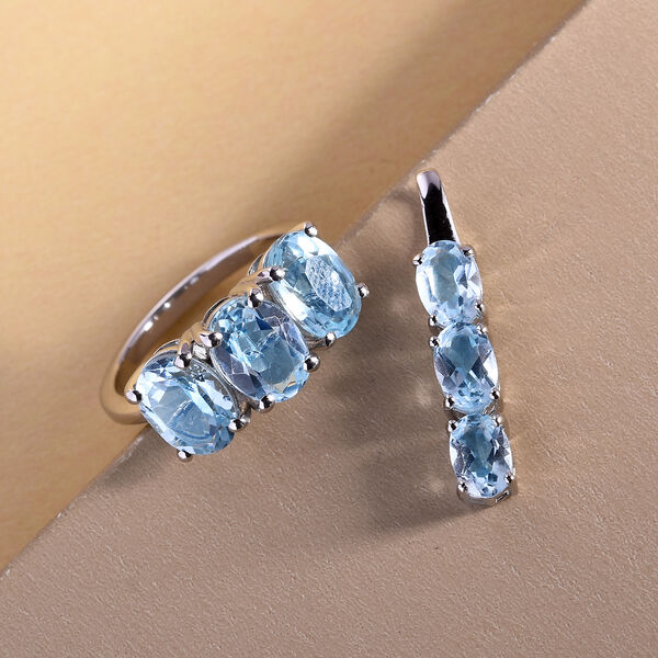 2er-Set himmelblauer Topas-Ring und Anh&auml;nger, 925 Silber platiniert, ca. 6,38 ct image number 2
