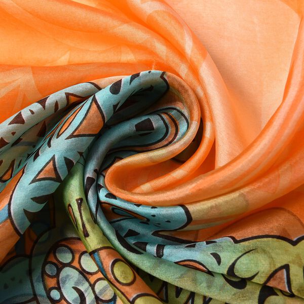 LA MAREY - 100% natürlicher, bedruckter Maulbeerseiden-Schal in Geschenkbox, 110x180 cm, Orange image number 6
