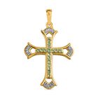 Natürlicher Merelani-Mint Granat und weißer Zirkon Kreuz-Anhänger, 925 Silber Gelbgold Vermeil ca. 0.50 ct