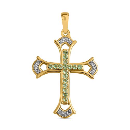 Natürlicher Merelani-Mint Granat und weißer Zirkon Kreuz-Anhänger, 925 Silber Gelbgold Vermeil ca. 0.50 ct image number 0