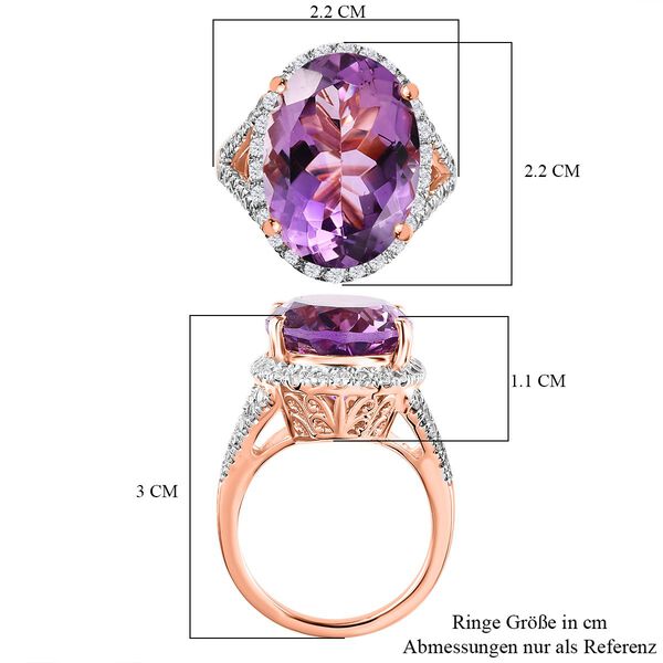 AAA Rose De France Amethyst, Weißer Zirkon Ring, 925 Silber Roségold Vermeil (Größe 20.00), ca. 13.40 ct image number 7